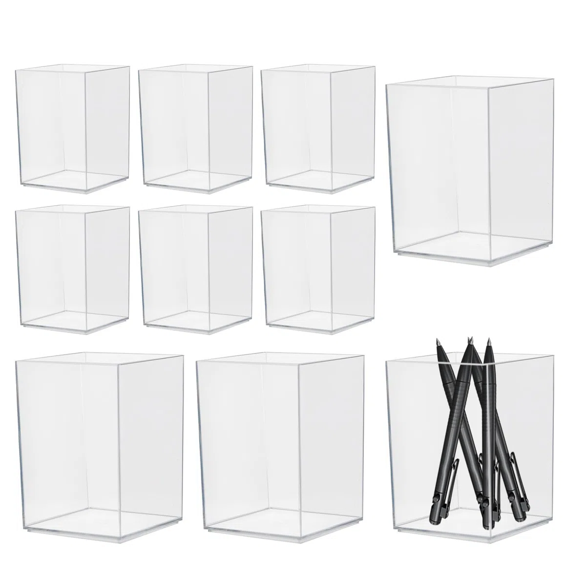 10 Piezas Portalápices de Acrílico Transparente Portalapices Escritorio Organizadores de Maquillaje Cuadrados Multifuncional Portalapices Acrílico para Escritura, Maquillaje Brushes