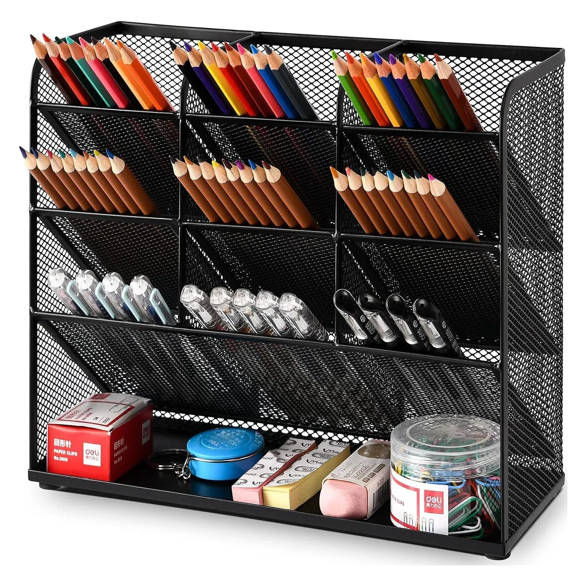 Marbrasse Organizador de Escritorio de Malla,PortaláPices Multifuncional,Organizador Estacionario de Escritorio, Estante de Almacenamiento para Suministros de Oficina Hogar(Negro)