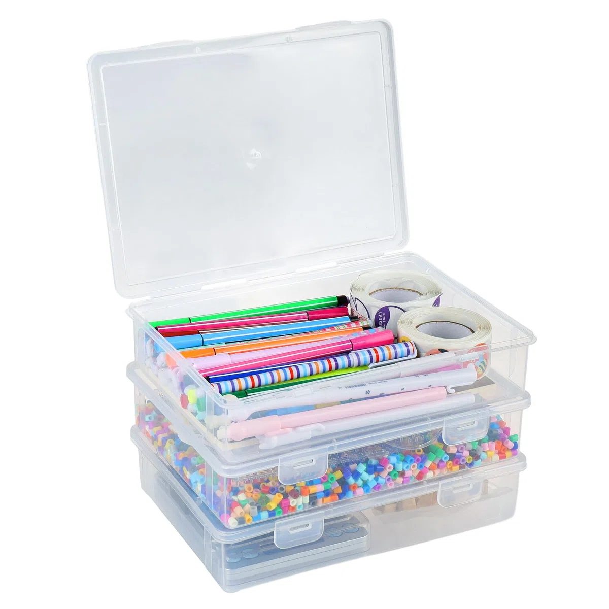 Organizador de Lapices Plastico 4 Piezas Apilables, Estuche de Plastico para Lapices de Acuarela y Material de Oficina