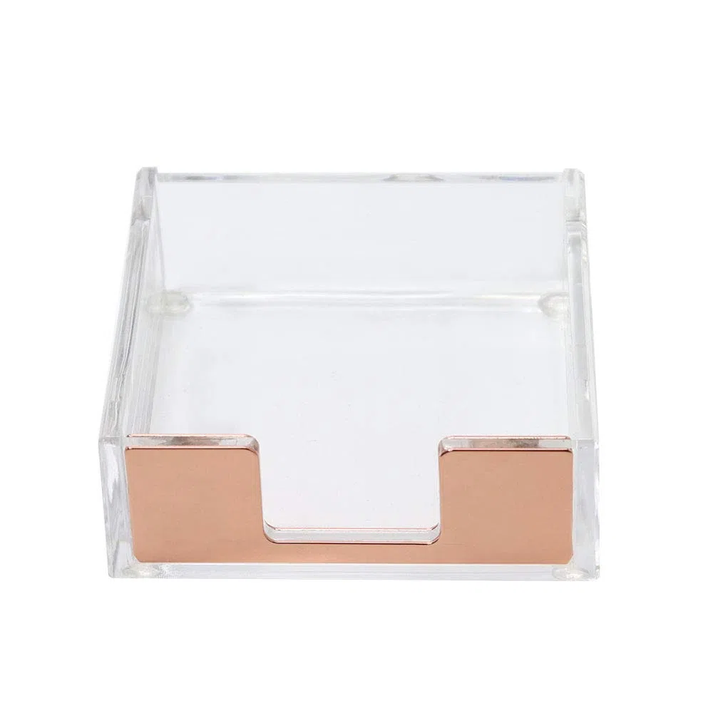 MultiBey - Dispensador de notas adhesivas para notas, color oro rosa con accesorios organizadores de suministros de escritorio transparentes para la oficina, el hogar, las escuelas